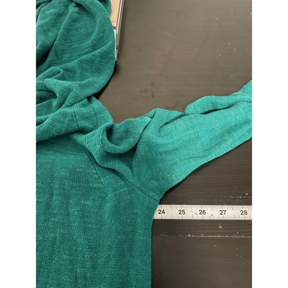 Free People Sweater Womens Large Green Hooded V Neck Linen Rayon Pullover FLAW - Picture 7 of 9